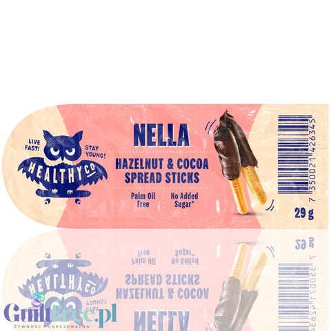 HealthyCo Nella Hazelnut & Cocoa Spread Sticks - Paluszki z kremem czekoladowo-orzechowym bez dodatku cukru