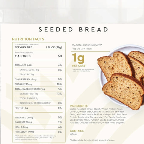 Hero Seeded Bread - keto bread 1g carbs per slice, only 60kcal