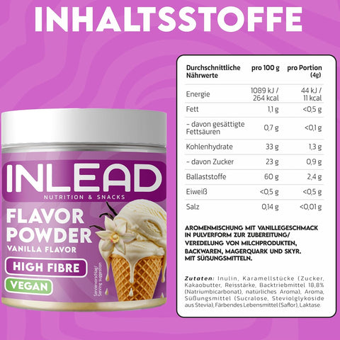 Inlead Flavor Powder Vanilla 90g - błonnikowy aromat słodzący w proszku bez cukru, Wanilia