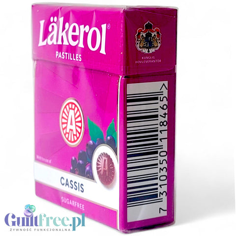 Läkerol Cassis 25g - szwedzka lukrecja bez cukru ze stewią o smaku czarnej porzeczki