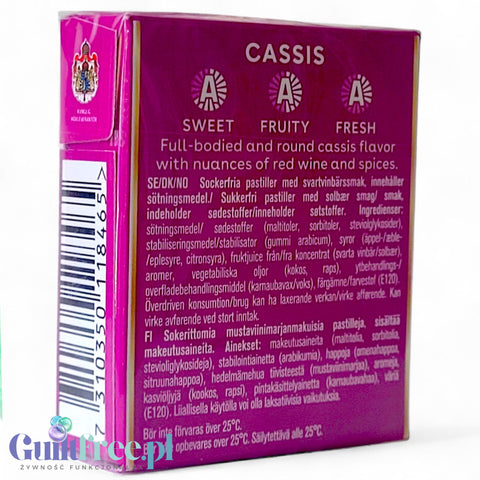 Läkerol Cassis 25g - szwedzka lukrecja bez cukru ze stewią o smaku czarnej porzeczki
