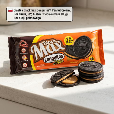 MAX Protein Blackmax Conguitos® Peanut Cream - proteinowe ciastka bez cukru i oleju palmowego z kremem orzechowym