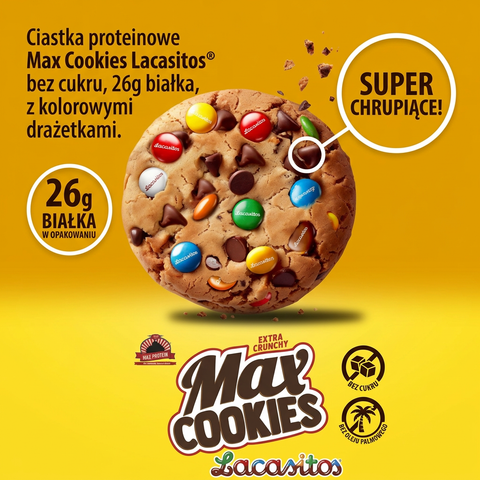 MAX Protein Cookies Lacasitos® - proteinowe ciastka bez oleju palmowego z kolorowymi drażetkami