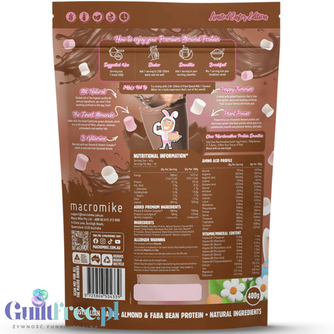 Macro Mike Choc Marshmallow Easter Egg Premium Almond Protein - wegańska migdałowa odżywka białkowa bez glutenu i sukralozy