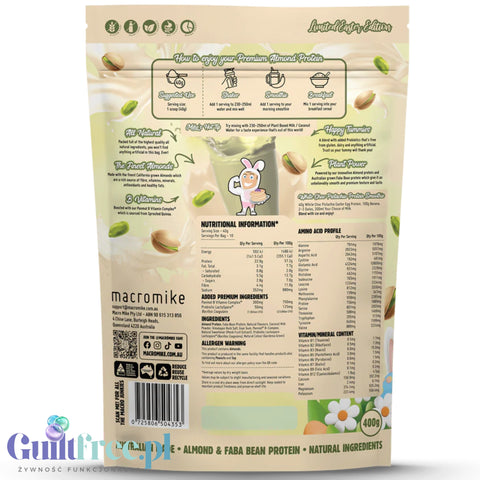 Macro Mike White Choc Pistachio Easter Egg Premium Almond Protein - vegan almond protein powder without gluten and sucralose