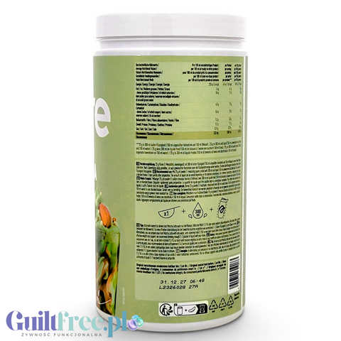 Opakowanie Guiltfree More Nutrition Protein Iced Matcha Latte Cherry Mochi z tabelą wartości odżywczych na etykiecie