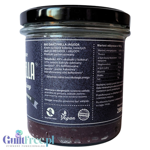 Organic House Daktynella Jagoda 280g - jagodowy krem daktylowo-kokosowy bez dodatku cukru, wegański & organiczny