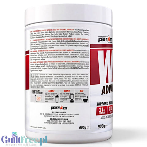 Per4m Whey Advanced Protein Red Velvet Cake 900g - gęsta odżywka białkowa WPC, WPI & MPC