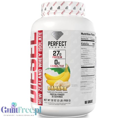 Perfect Sport Diesel 100% Whey Isolate Banana 908g - WPI isolate without sugar & fat, 26g protein & 120kcal