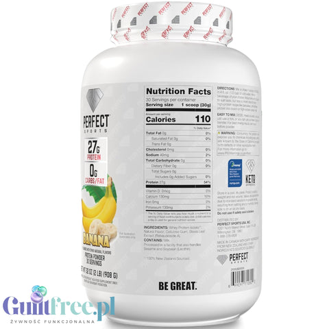 Perfect Sport Diesel 100% Whey Isolate Banana 908g - WPI isolate without sugar & fat, 26g protein & 120kcal