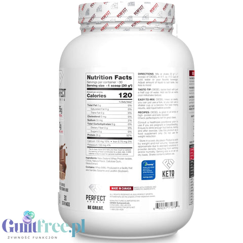Perfect Sport Diesel 100% Whey Isolate Milk Chocolate 908g - WPI isolate without sugar & fat, 26g protein & 120kcal