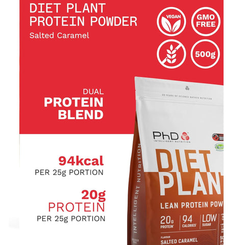 Phd Diet Plant Lean Protein Salted Caramel 500g - wegańska odżywka białkowa, Solony Karmel, formuła fat burning