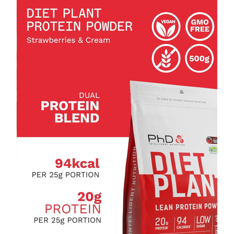Phd Diet Plant Lean Protein Strawberries & Cream 500g - wegańska odżywka białkowa, Truskawki w Śmietanie, fat burning formula