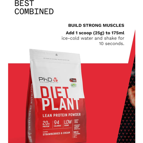 Phd Diet Plant Lean Protein Strawberries & Cream 500g - wegańska odżywka białkowa, Truskawki w Śmietanie, fat burning formula