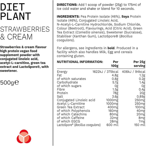 Phd Diet Plant Lean Protein Strawberries & Cream 500g - wegańska odżywka białkowa, Truskawki w Śmietanie, fat burning formula