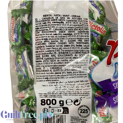 Pictolin Mint & Cream 0,8kg - śmietankowo-miętowe karmelki bez cukru, duże opakowanie 8413209312928