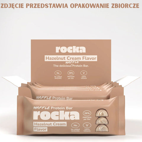 Rocka Nutrition Waffle Protein Bar Hazelnut Cream - wegański wafelek białkowy z nadzieniem laskowym bez dodatku cukru