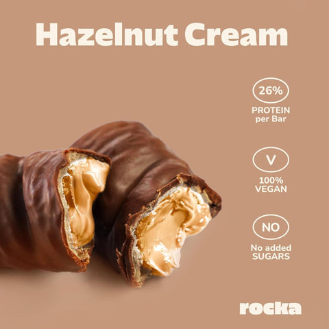 Rocka Nutrition Waffle Protein Bar Hazelnut Cream - wegański wafelek białkowy z nadzieniem laskowym bez dodatku cukru