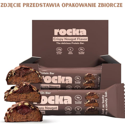 Rocka Nutrition NO WHEY Crispy Nougat - wegański baton białkowy bez cukru i oleju palmowego