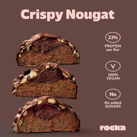 Rocka Nutrition NO WHEY Crispy Nougat - wegański baton białkowy bez cukru i oleju palmowego