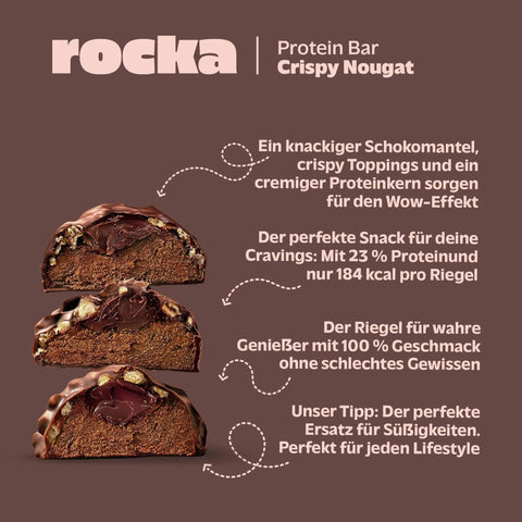 Rocka Nutrition NO WHEY Crispy Nougat - wegański baton białkowy bez cukru i oleju palmowego