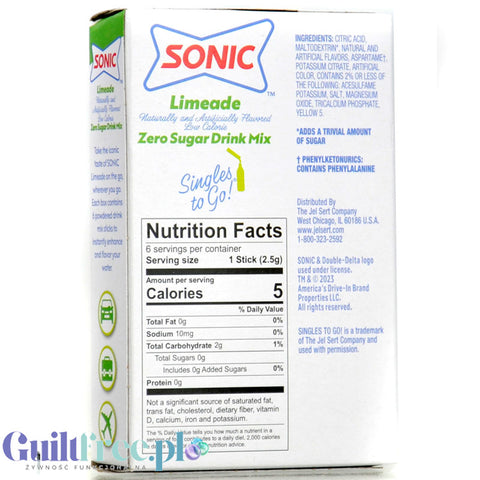 Sonic Zero Sugar Singles to Go Limeade