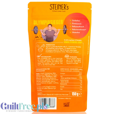 Steiner's Low Carb Pancake Mix - mix do naleśników proteinowych, niskowęglowodanowych bez cukru i słodzików
