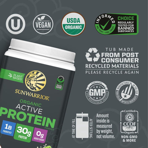 Sunwarrior Active Protein Organic Unflavored 884 g - organiczna wegańska odżywka białkowa