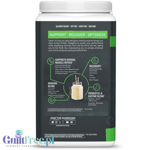 Sunwarrior Active Protein Organic Unflavored 884 g - organiczna wegańska odżywka białkowa
