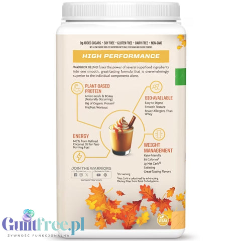 Sunwarrior Protein Warrior Blend Pumpkin Spice 750g - wegańska organiczna odżywka białkowa z goji i MCT