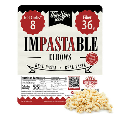 ThinSlim Foods Impastable Low Carb Pasta Elbows - ultra low-calorie keto pasta 96kcal per 100g