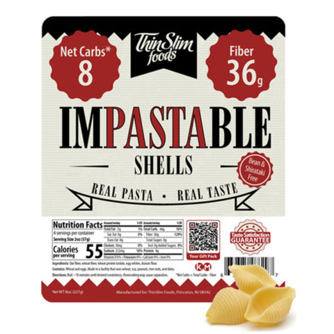 ThinSlim Foods Impastable Low Carb Pasta Shells - ultra niskokaloryczny keto makaron 96kcal w 100g