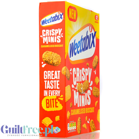 Weetabix Crispy Minis Caramelised Biscuit - pełnoziarniste płatki z ciasteczkami, z żelazem i witaminami