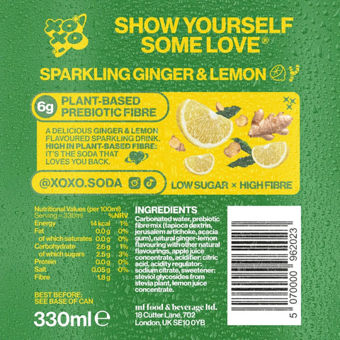XO Soda High Fibre Ginger & Lemon - funkcjonalny napój z błonnikiem i stewią