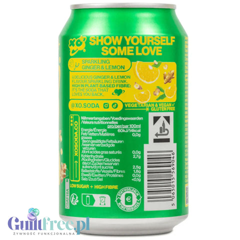 XO Soda High Fibre Ginger & Lemon - funkcjonalny napój z błonnikiem i stewią