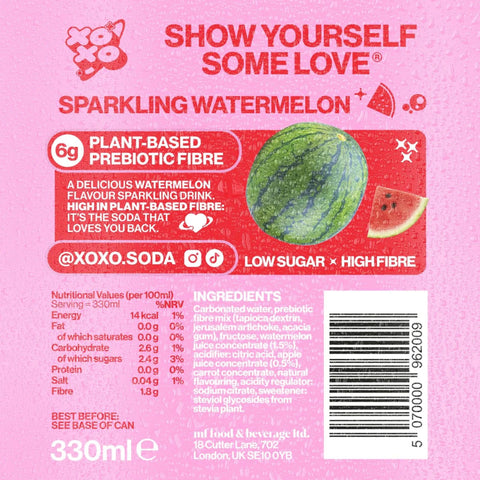 XO Soda High Fibre Watermelon - funkcjonalny napój z błonnikiem i stewią