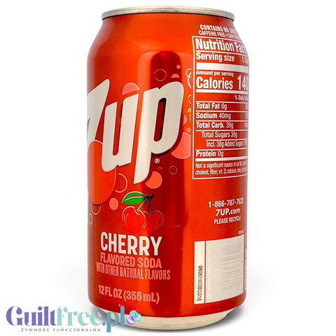 Puszka napoju gazowanego Guiltfree 7UP Cherry 355ml o smaku wiśniowym bez kofeiny z amerykańskiego importu