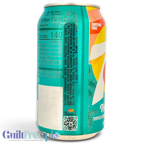 Puszka napoju gazowanego Guiltfree 7UP Tropical 355ml z amerykańskiej edycji o egzotycznym smaku owoców tropikalnych