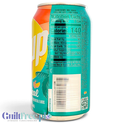 Puszka napoju Guiltfree 7UP Tropical 355ml z amerykańskiej edycji o egzotycznym smaku owoców tropikalnych