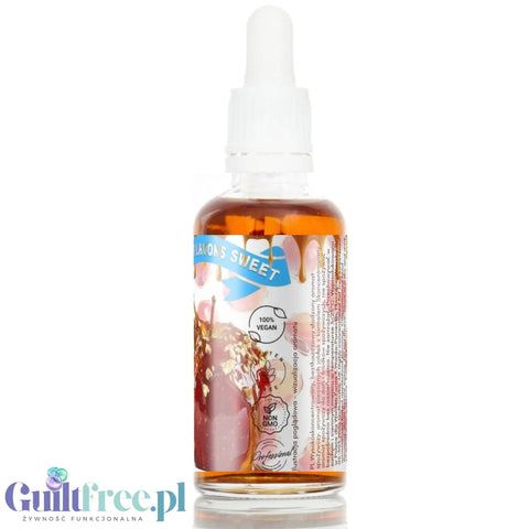 Aromat spożywczy Guiltfree Funky Flavors Sweet Caramel Glazed Apple w szklanej butelce z kroplomierzem.