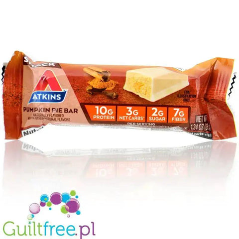 Guiltfree baton proteinowy Atkins Pumpkin Pie z polewą z białej czekolady i korzennymi przyprawami