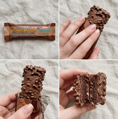 Guiltfree baton proteinowy Barebells Brownie Batter w czekoladowej polewie z chrupiącymi kawałkami i miękkim wnętrzem