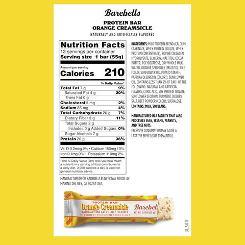 Guiltfree Barebells Orange Creamsicle baton proteinowy z informacjami o wartościach odżywczych na etykiecie