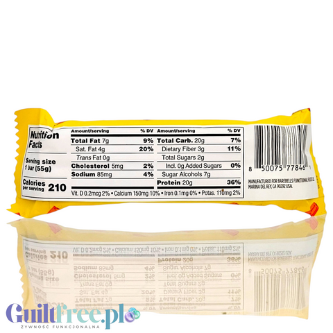 Tylna strona opakowania batona proteinowego Guiltfree Barebells Orange Creamsicle z tabelą wartości odżywczych
