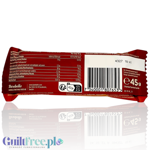 Tył opakowania batona proteinowego Guiltfree Barebells Chocolate Spread z informacjami o wartościach odżywczych