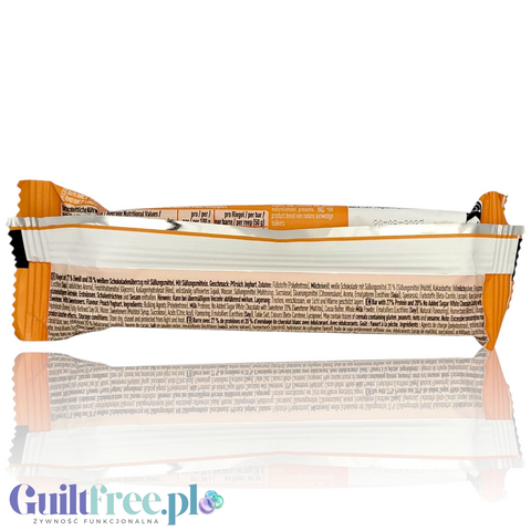 Tylna strona opakowania batona proteinowego Guiltfree More Nutrition Peach Yoghurt z informacjami o składzie