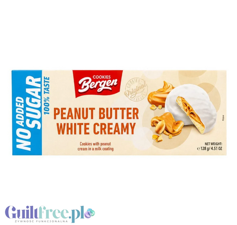 Bergen Peanut Butter White Creamy Cookies ciastka orzechowo-karmelowe w białej polewie bez cukru by Bergen Diet (bergen-peanut-butter-white-creamy-cookies-ciastka-orzechowo-karmelowe-w-bialej-polewie-bez-cukru)