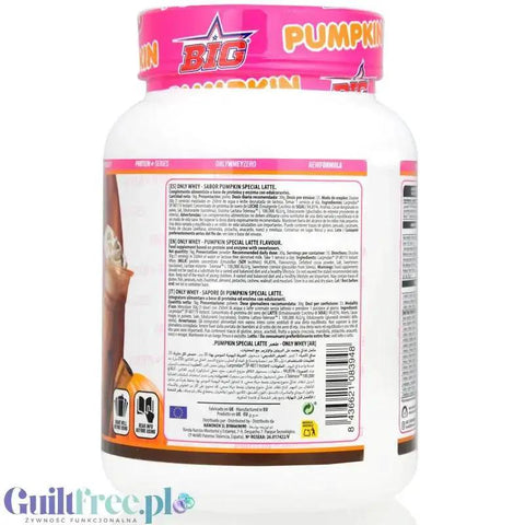 Opakowanie odżywki białkowej Guiltfree BIG Only Whey Zero o smaku Pumpkin Special Latte z etykietą informacyjną