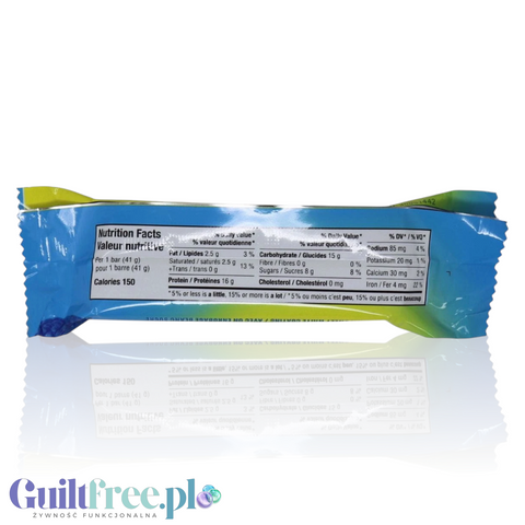 Tabela wartości odżywczych na opakowaniu batona proteinowego Guiltfree Built Bar Sour Puff Blue Razz Blast