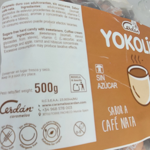 Opakowanie 500g cukierków bez cukru Cerdan Yokolin o smaku kawy ze śmietanką w sklepie Guiltfree